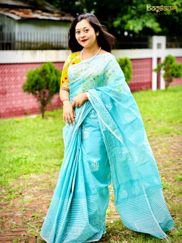 ✅ প্রিমিয়াম সেমি মসলিন শাড়ি।